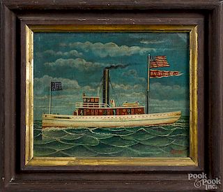 Otto Muhlenfeld (American 1871-1907), oil on board of the tugboat, Baltimore, signed lower right