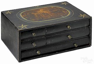 Pennsylvania or Maryland painted poplar box, mid 19th c., with five drawers