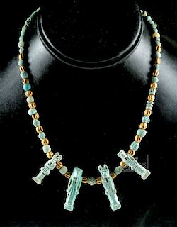 Egyptian Necklace w/ Faience Amulets, Gold Beads