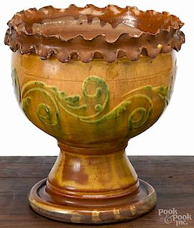 Chester County, Pennsylvania wheel turned footed redware flowerpot, ca. 1830, possibly Vickers