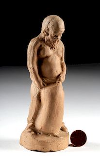 Roman Terracotta Standing Figure - Satyr w/ Wine Skin