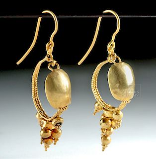 Pair of Roman Gold Earrings w/ Grape Clusters - 6.5 g