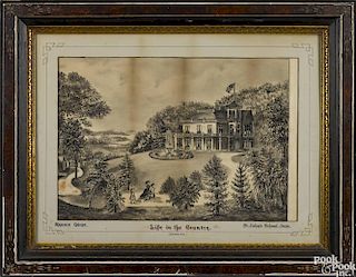 Maryland charcoal drawing of a Victorian house overlooking a river, late 19th c.