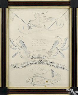 Unionville, Pennsylvania red and blue ink calligraphy, dated 1852