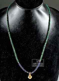 Panamanian Gold Bell w/ Emerald & Sapphire Necklace