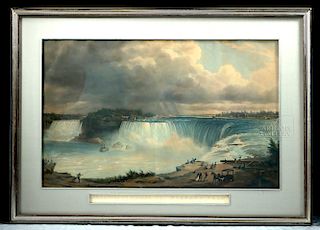 Framed H. Sebron Niagara Falls Engraving, 1852