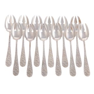 12 Stieff "Rose" Sterling Silver Ice Cream Forks