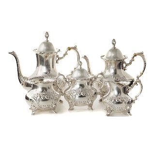 Poole Repousse Sterling 5-pc Coffee & Tea Service