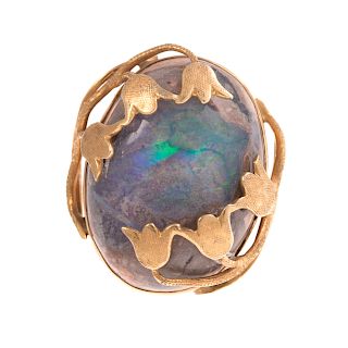 A Ladies Large Opal Floral Ring in 14K