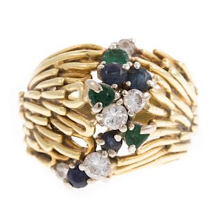 A Diamond, Emerald & Sapphire Ring in 18K