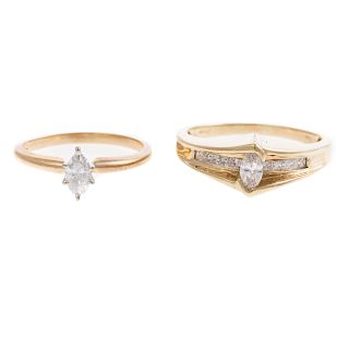 A Pair of Marquise Diamond Rings in Gold