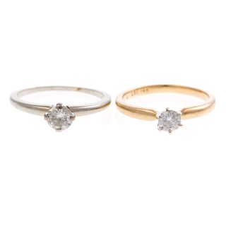 A Pair of Ladies Diamond Solitaire Rings