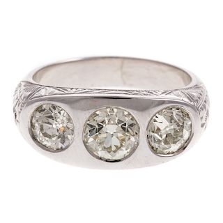 A Three Stone Diamond Ring in 18K White Gold