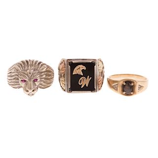 A Trio of Gent's Rings in Gold & Silver