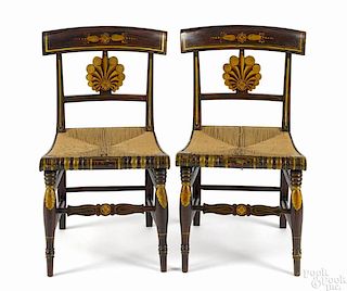 Pair of Grecian-style painted rush seat side chairs, ca. 1830, probably Philadelphia