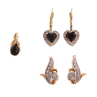 Two Pairs of Sapphire & Diamond Earrings & Pendant