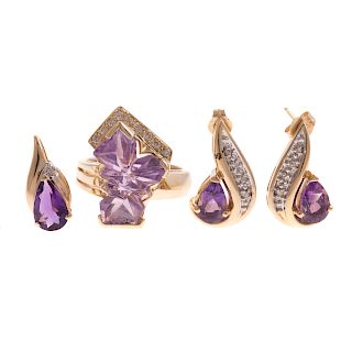 A Collection of Amethyst Jewelry in 14K