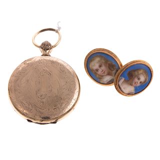 A Pair of Hand Painted Victorian Earrings & Locket