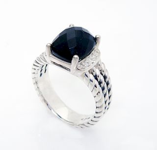 David Yurman Wheaton Petite Black Onyx 0.08tcw Diamond Ring Size 7