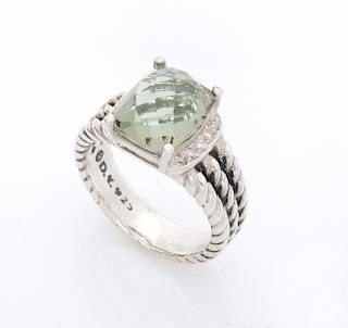 David Yurman Wheaton Petite Prasiolite 0.08tcw Diamond Ring Size 5
