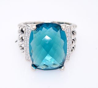 David Yurman Wheaton 16x12mm Blue Topaz 0.13tcw Diamond Ring Size 6

 
