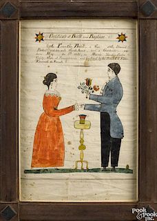 Henry Young (Pennsylvania, 1792-1861), watercolor on paper fraktur birth and baptismal certificate