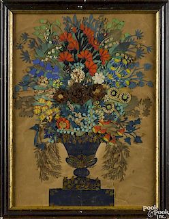 German cut paper urn and flowers, dated 1845, 15 1/4'' x 11 1/2''.