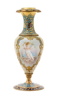 * A Sevres Style Porcelain and Champleve Cabinet Vase Height 6 inches.