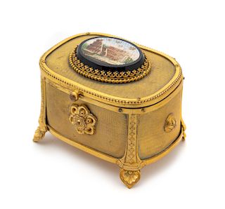 * An Italian Gilt Metal and Micromosaic Box Height 2 1/4 x width 3 1/4 inches.