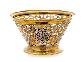 A Soviet Era Silver-Gilt and Niello Basket, 20th Century, of conical form, the openwork body with vine and foliate decoration, r