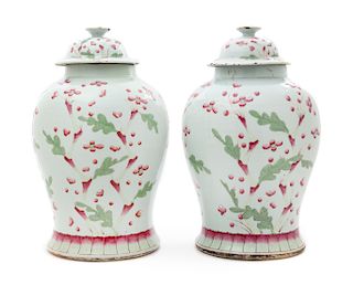 A Pair of Chinese Porcelain "Lotus Pattern" Jars Height 17 inches.