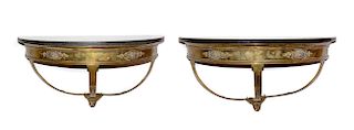 A Pair of Neoclassical Style Brass and Marble Consoles Width 31 inches.