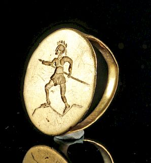 Published Hellenistic Greek Gold Ring w/ Hoplite - 8 g