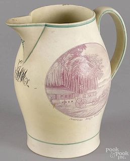 Liverpool Herculaneum pitcher, early 19th c., with transfer mulberry decoration