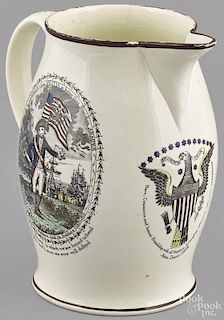 Liverpool Herculaneum pitcher, dated 1802, decorated on one side with the American Militia
