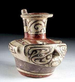 Tall Cocle Polychrome Head Effigy Spouted Vessel