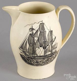 Liverpool Herculaneum earthenware pitcher, early 19th c., with transfer decoration of an American