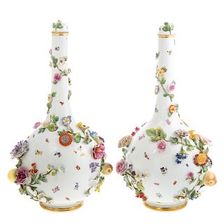 Pair Meissen Porcelain Bottle Vases