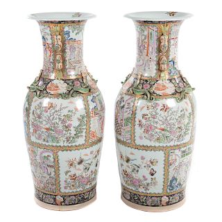 Pair Chinese Export Rose Medallion Palace Vases