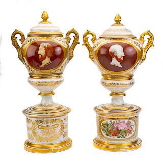 Pair of Large Paris Porcelain Apothecary Urns