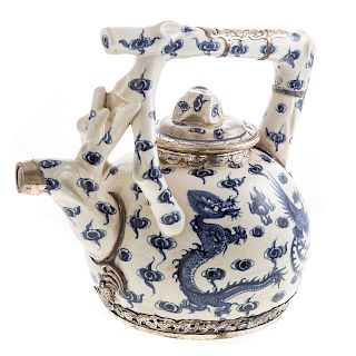 Chinese Metal-Mounted Porcelain Wine Vessel