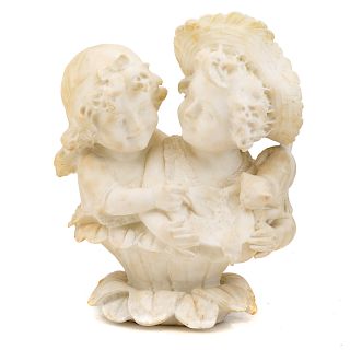 Continental Carved Marble Group: Girls with Kitten