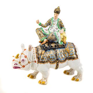 Samson Porcelain Box of Sultan Riding Rhinoceros