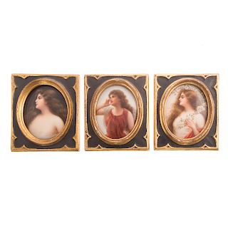 Three Miniature Porcelain Portrait Plaques