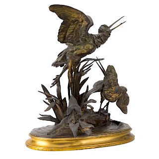 Ferdinand Pautrot. Two Woodcocks Bronze
