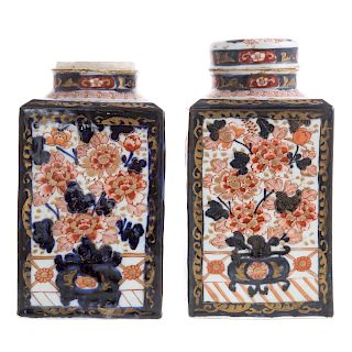 Pair Japanese Imari Porcelain Paneled Tea Caddies