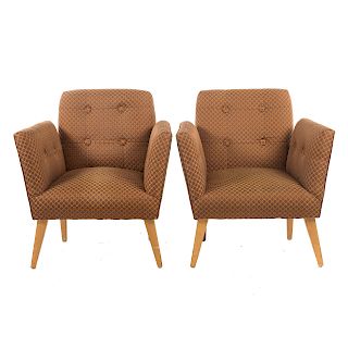 Pair Mid-Century Modern Upholstered Armchairs
