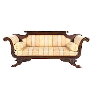 Classical Revival Mahogany Upholstered Sofa