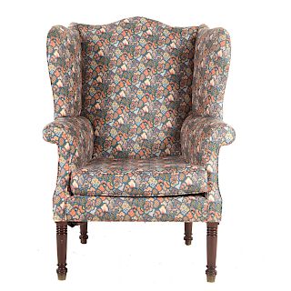Late Federal Mahogany Upholstered Wing Chair