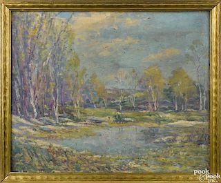 Ernest Lawson (American 1873-1939), oil on board landscape, titled Autumn, signed verso